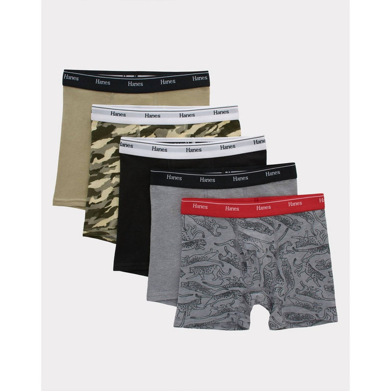 Hanes Boys' 5pk Originals Camo Boxer Briefs - Gray/Black XL