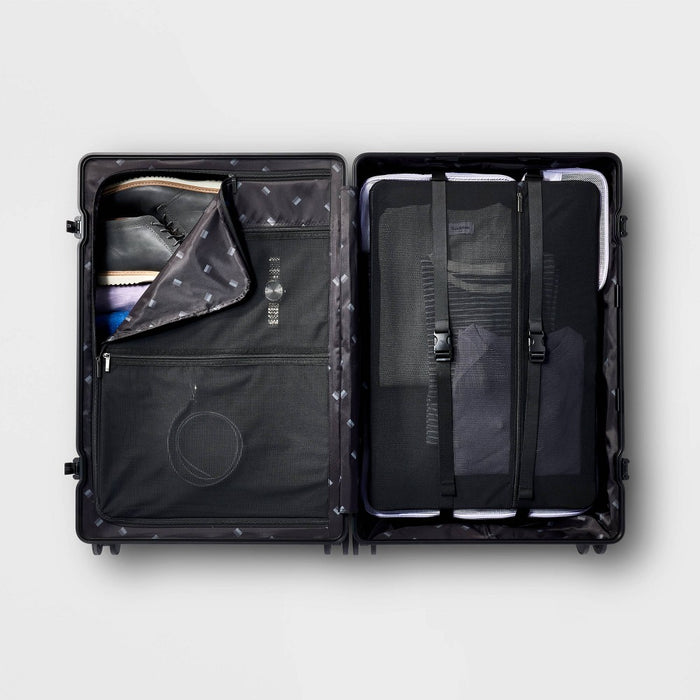 Signature Hardside Trunk Large Checked Spinner Suitcase Black - Open Story (LOCAL PICKUP ONLY)