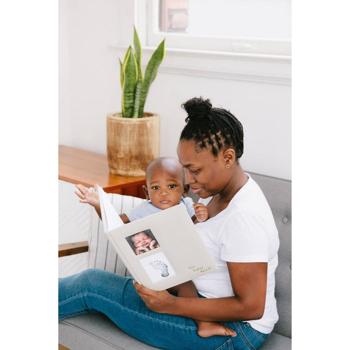 Pearhead Linen Baby Memory Book - Gray Linen