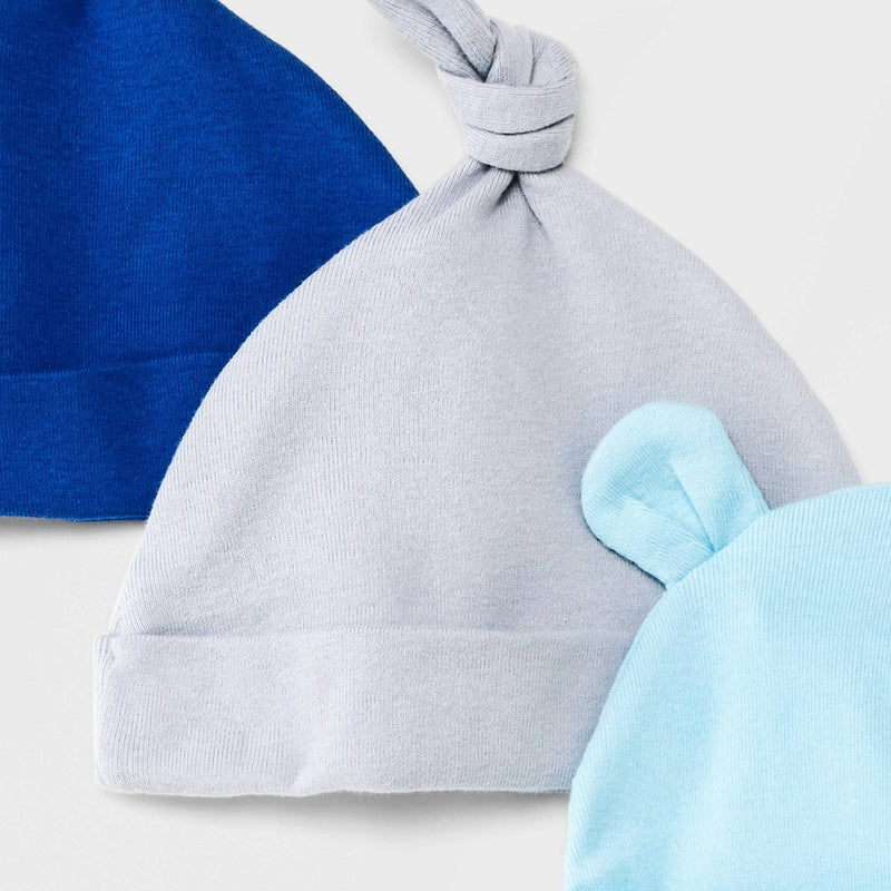 Baby Boys' 3pk Basic Hat - Cloud Island Navy Blue Newborn