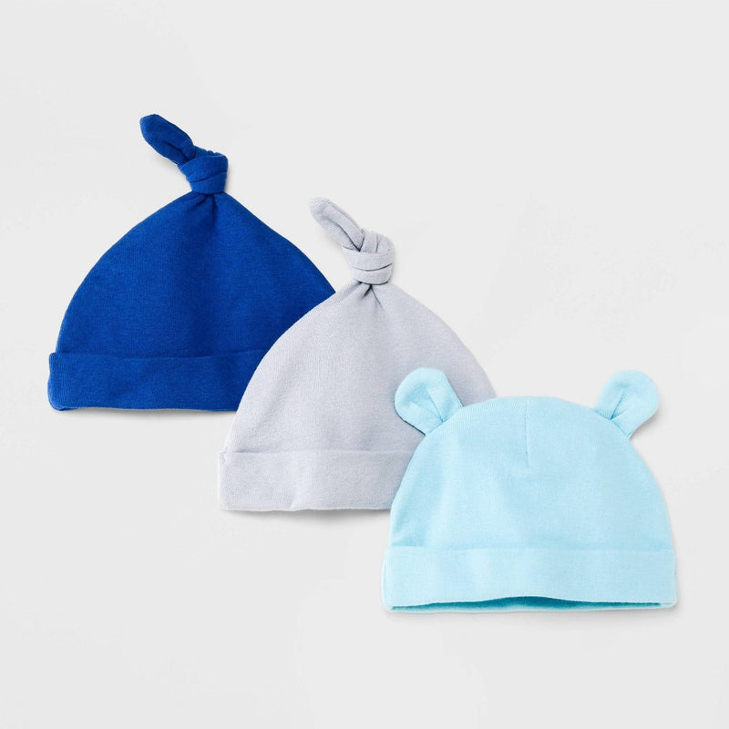 Baby Boys' 3pk Basic Hat - Cloud Island Navy Blue Newborn