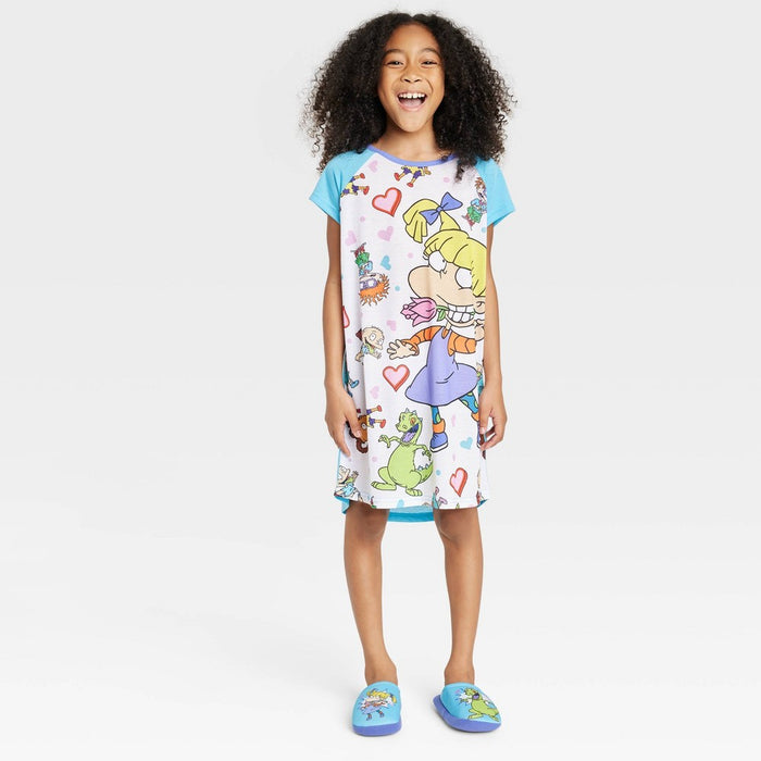 Girls' Rugrats NightGown with Slippers Pajama Set - Blue/White 10-12