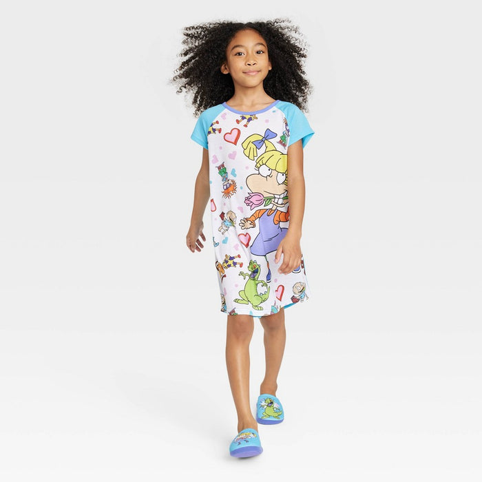 Girls' Rugrats NightGown with Slippers Pajama Set - Blue/White 10-12