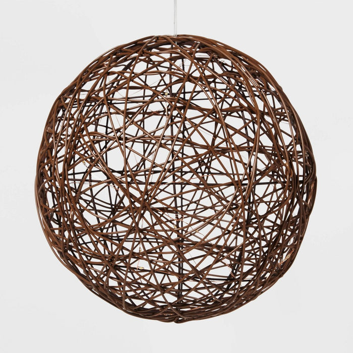 25ct Battery Operated Brown Faux Rattan Sphere Christmas Fairy String Lights Warm White with Brown Wire - Wondershop