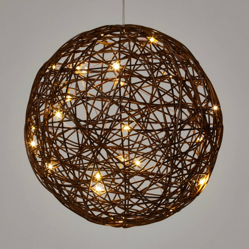 25ct Battery Operated Brown Faux Rattan Sphere Christmas Fairy String Lights Warm White with Brown Wire - Wondershop