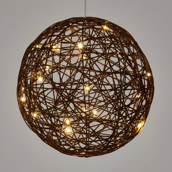 25ct Battery Operated Brown Faux Rattan Sphere Christmas Fairy String Lights Warm White with Brown Wire - Wondershop