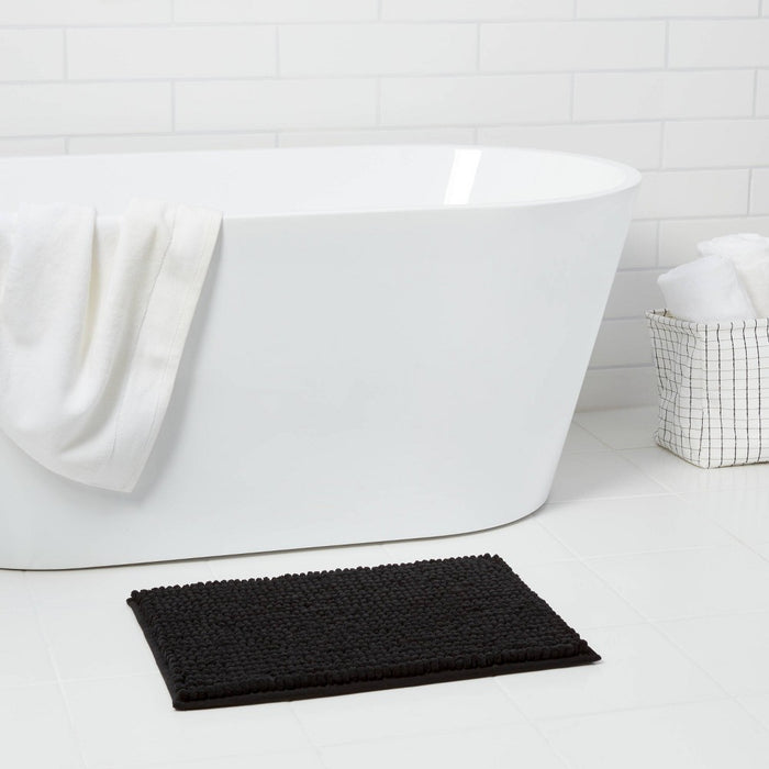 17"x24" Chunky Chenille Memory Foam Bath Rug Black - Room Essentials6