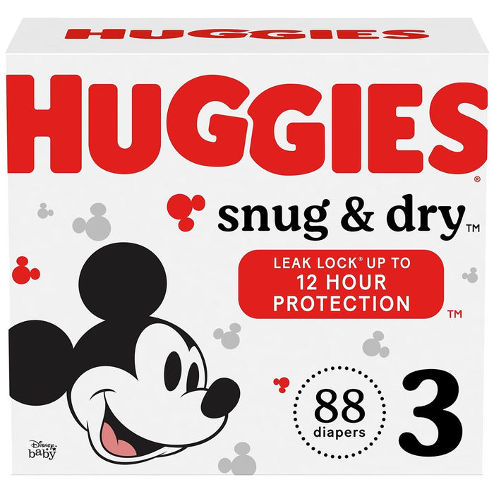 Huggies Size 3 Diapers, Snug & Dry Baby Diapers, Size 3 (16-28 Lbs), 88 Count