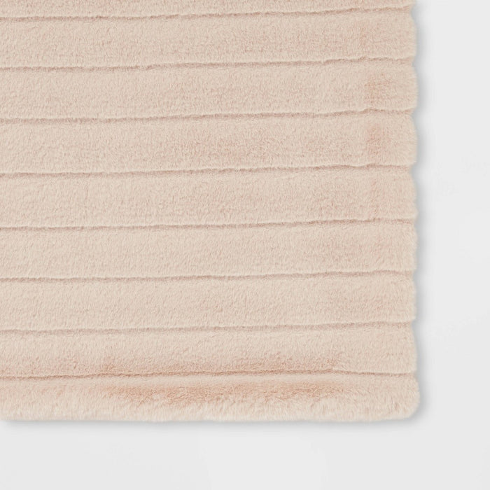 Textured Faux Fur Reversible Throw Blanket Neutral - Threshold