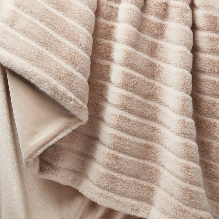 Textured Faux Fur Reversible Throw Blanket Neutral - Threshold