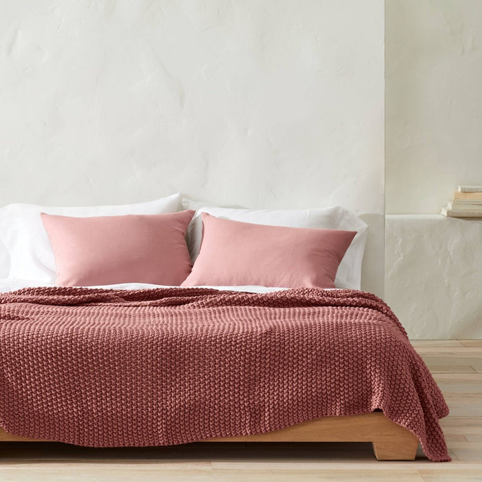 Full/Queen Chunky Knit Bed Blanket Rose - Casaluna