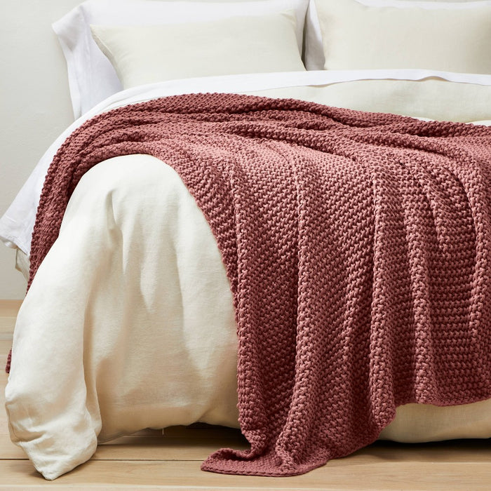 Full/Queen Chunky Knit Bed Blanket Rose - Casaluna
