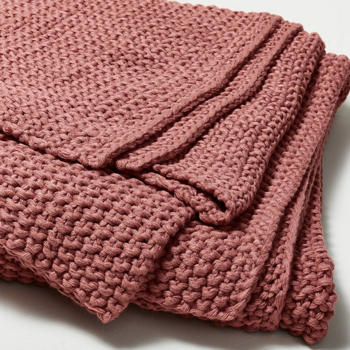 Full/Queen Chunky Knit Bed Blanket Rose - Casaluna