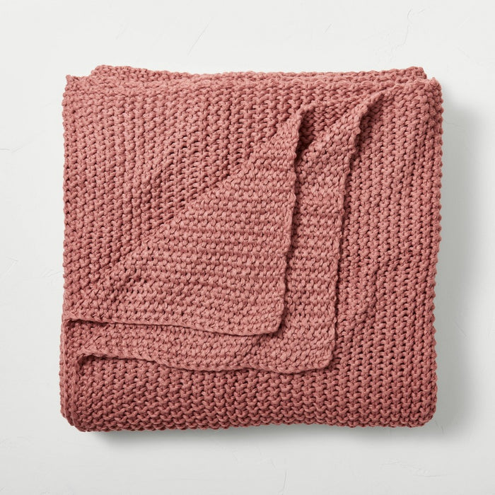 Full/Queen Chunky Knit Bed Blanket Rose - Casaluna