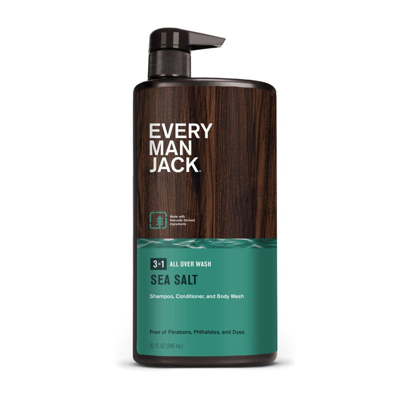 Every Man Jack Sea Salt Hydrating Men's 3-in-1 All Over Wash - Body Wash, Shampoo and Conditioner - 32 fl oz
