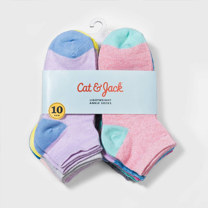 Girls' 10pk Lightweight Ankle Socks - Cat & Jack L