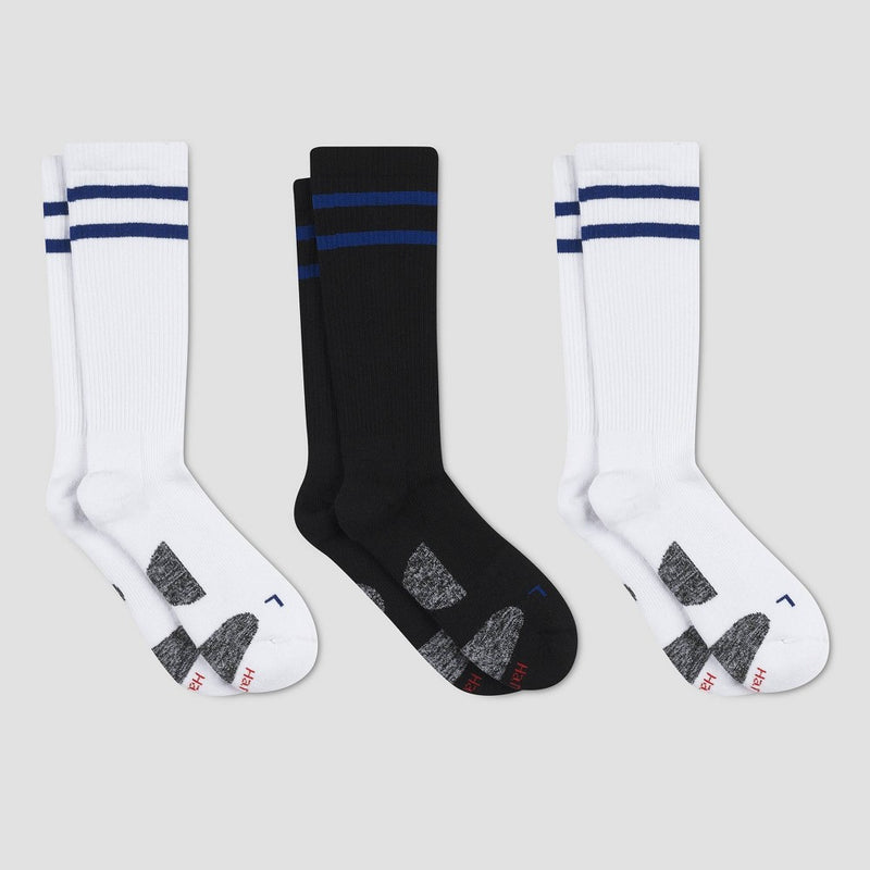 Hanes Premium Men's Compression Crew Socks 3pk - Black/White 6-12
