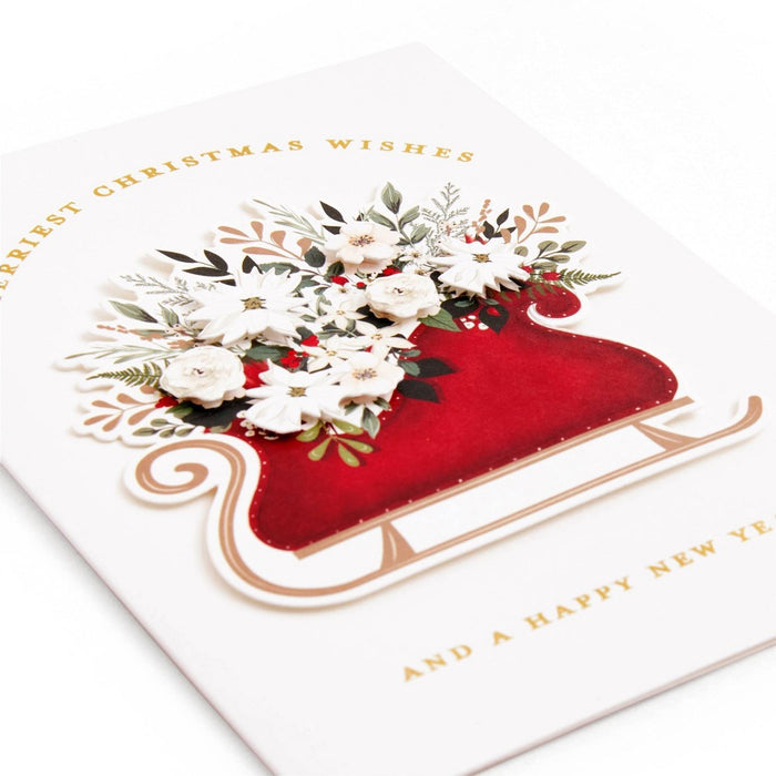 Minted 10ct 'Merriest Christmas' Floral Sleigh Boxed Holiday Greeting Card Pack