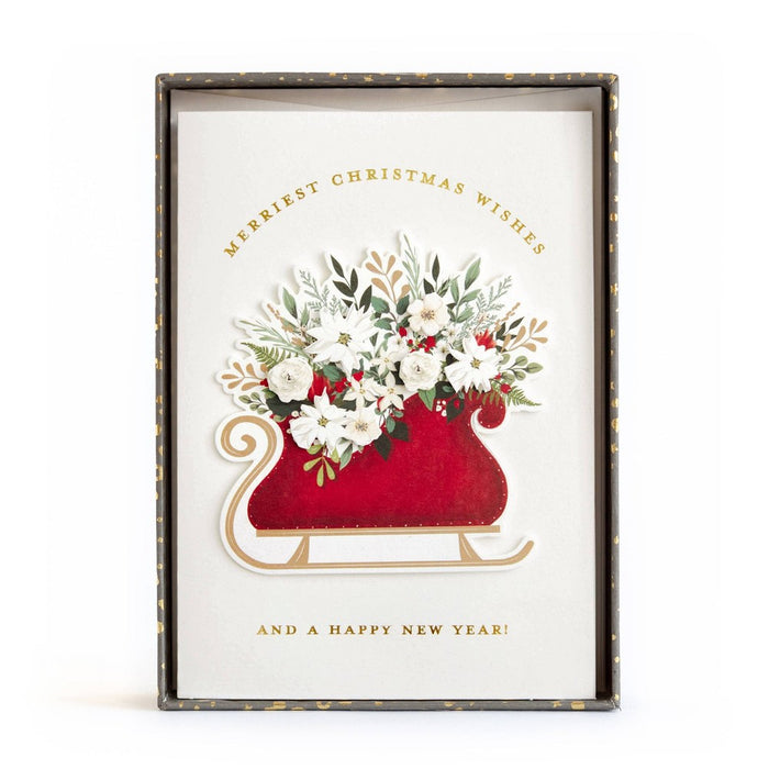 Minted 10ct 'Merriest Christmas' Floral Sleigh Boxed Holiday Greeting Card Pack