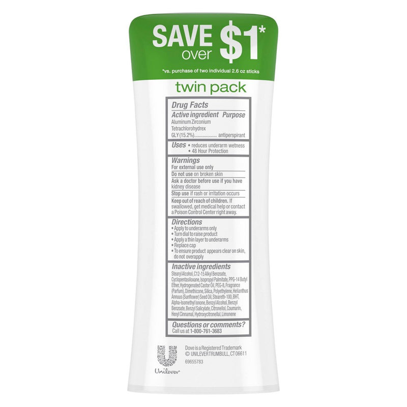 Dove Beauty Advanced Care Cool Essentials 48-Hour Antiperspirant & Deodorant Stick 2pk/2.6oz
