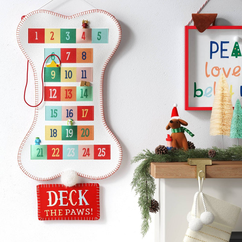 25" Fabric Bone with Colorful Pockets 'Deck the Paws' Hanging Christmas Advent Calendar White - Wondershop (LOCAL PICKUP ONLY)
