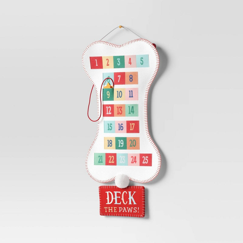 25" Fabric Bone with Colorful Pockets 'Deck the Paws' Hanging Christmas Advent Calendar White - Wondershop (LOCAL PICKUP ONLY)