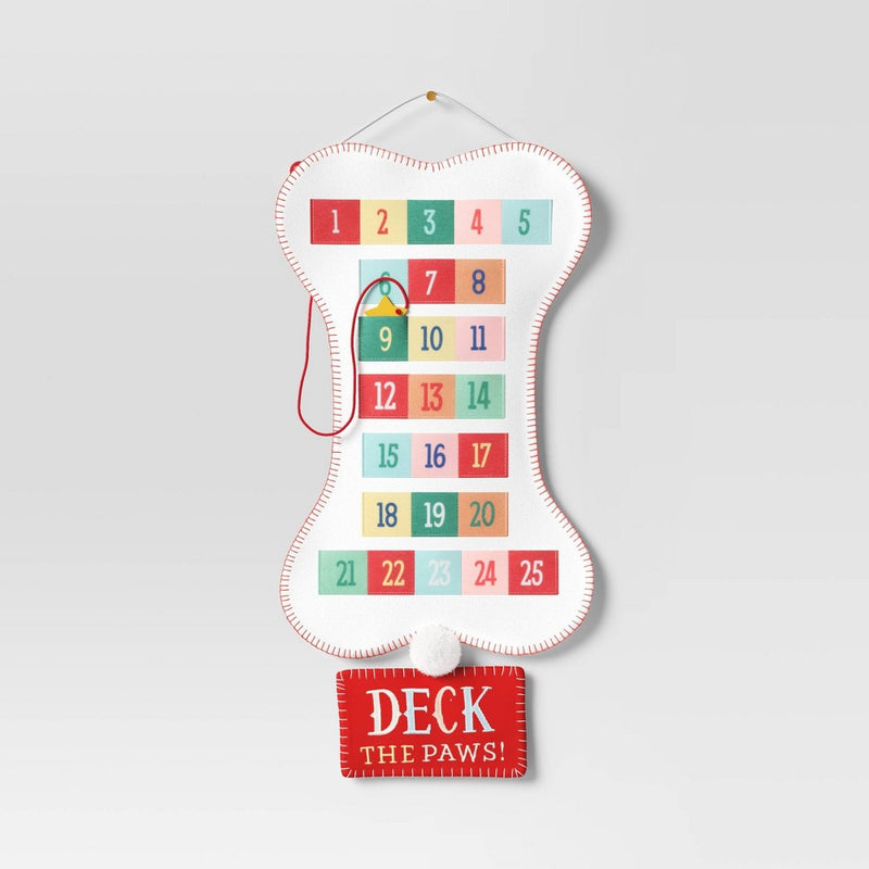 25" Fabric Bone with Colorful Pockets 'Deck the Paws' Hanging Christmas Advent Calendar White - Wondershop (LOCAL PICKUP ONLY)