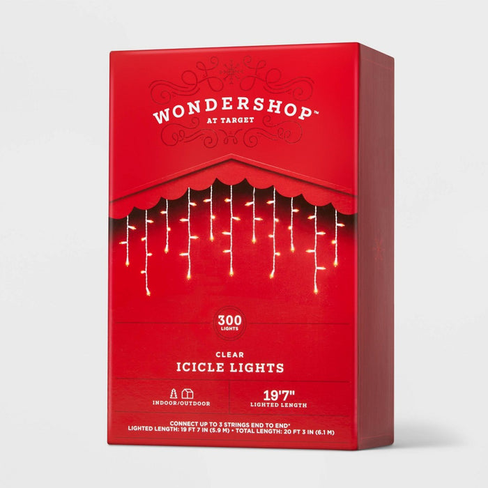 300ct Incandescent Mini Christmas Christmas Icicle Lights Clear with White Wire - Wondershop