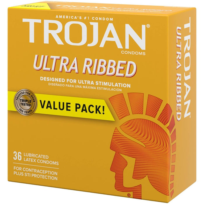 Trojan Ultra Ribbed Premium Lube Condoms - 36ct