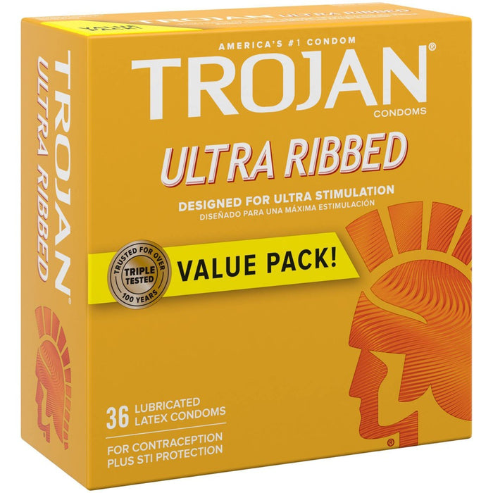 Trojan Ultra Ribbed Premium Lube Condoms - 36ct