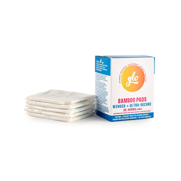 glo Here We Flo Bamboo Ultra Secure Pads for Sensitive Bladder with Wings for Leak Protection and Comfort - 12ct