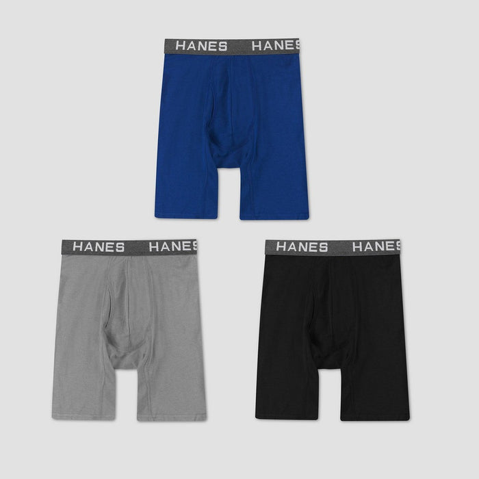 Hanes Premium Men's Comfort Flex Fit Long Leg Boxer Briefs 3pk - Gray/Black/Blue S