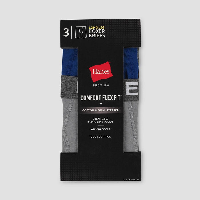 Hanes Premium Men's Comfort Flex Fit Long Leg Boxer Briefs 3pk - Gray/Black/Blue S