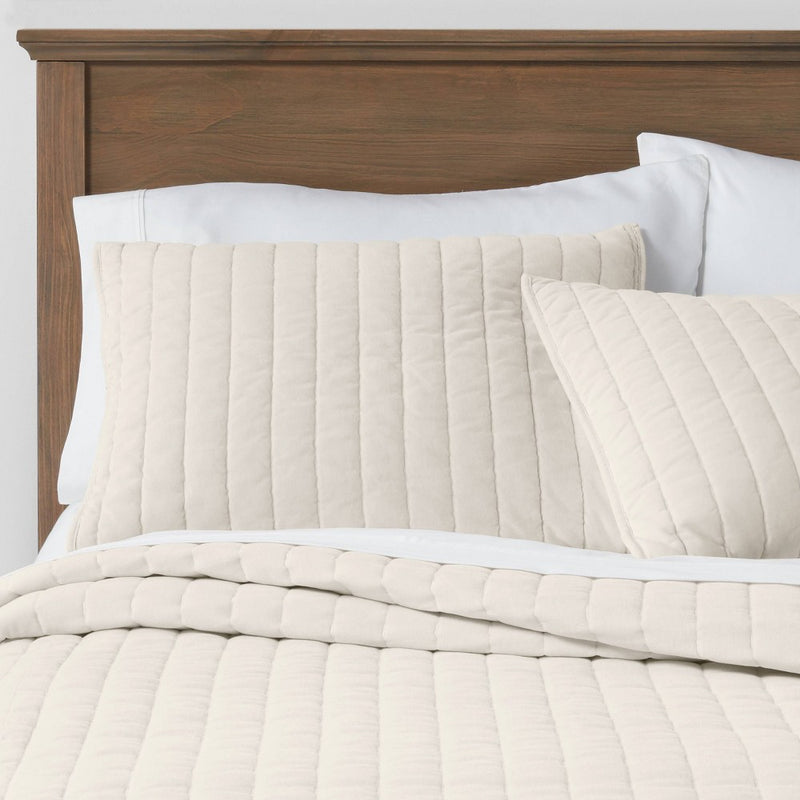 Standard Channel Stitch Velvet Quilt Sham Cream - Threshold