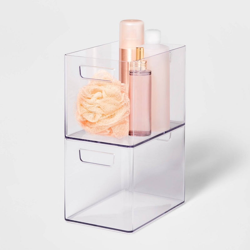 Medium Bathroom Organizer Bin with Handles Clear - Brightroom