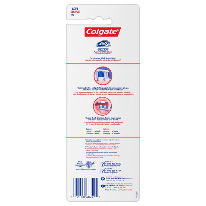 Colgate 360 Manual Toothbrush with Tongue and Cheek Cleaner - Soft Bristles - 4ct