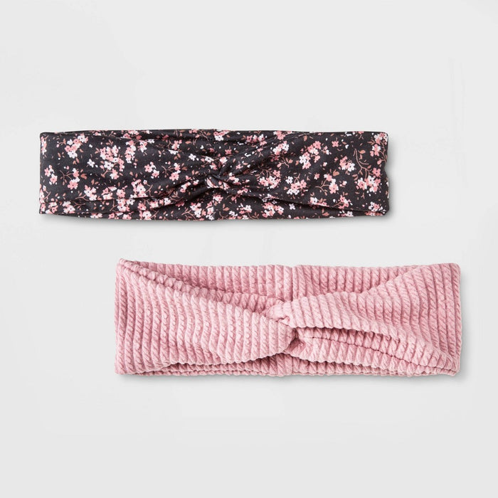 Girls' 2pk Soft Headbands - art class Black/Pink