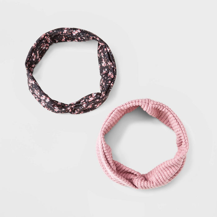 Girls' 2pk Soft Headbands - art class Black/Pink