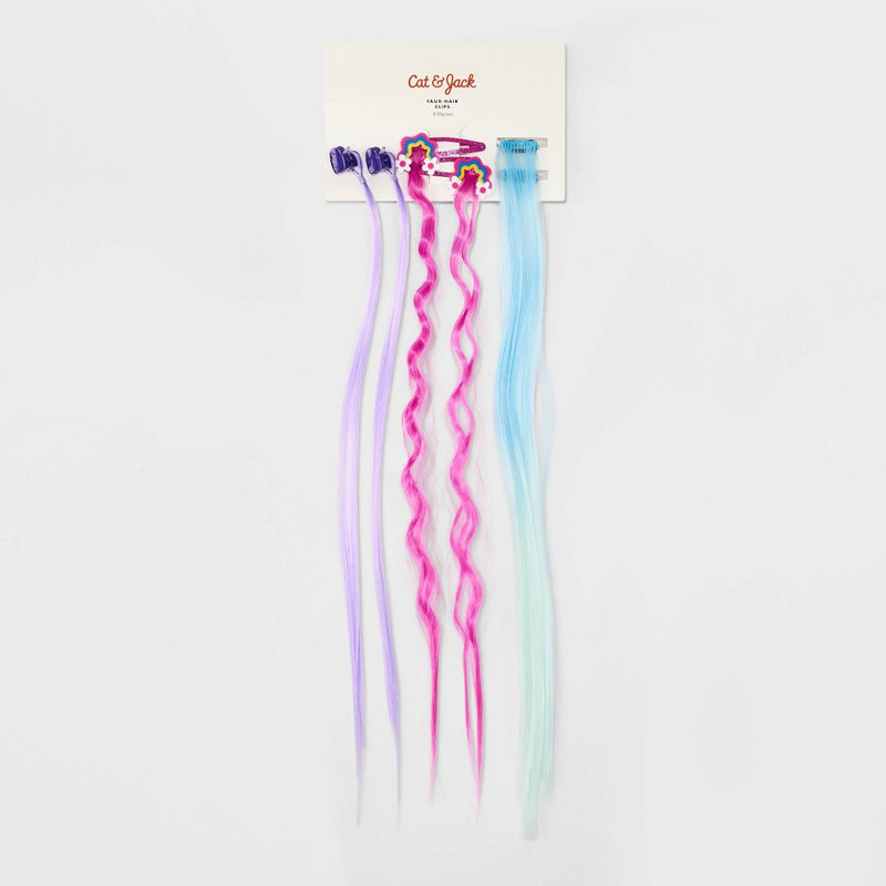 Girls' 6pk Mixed Clip Set with Faux Hair Extensions - Cat & Jack