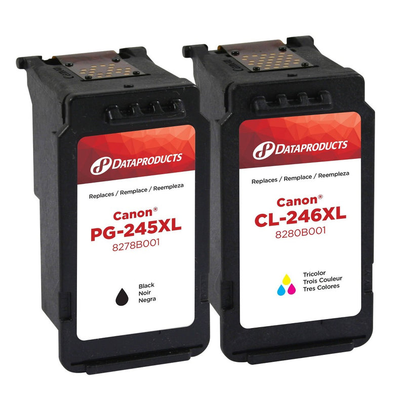 Remanufactured Black/Tricolor XL High Yield Ink Cartridges - Compatible with Canon PG-245XL/CL-246XL Ink Series - Dataproducts