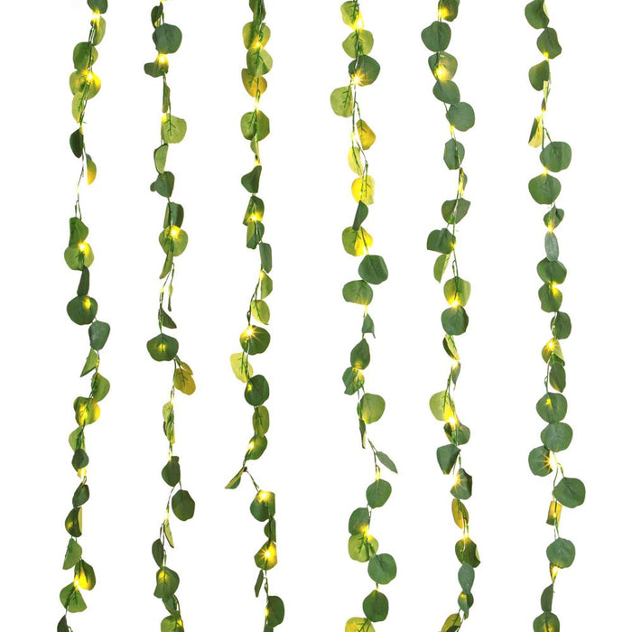 Faux Eucalyptus LED Curtain Vine Warm String Lights White/Green - West & Arrow