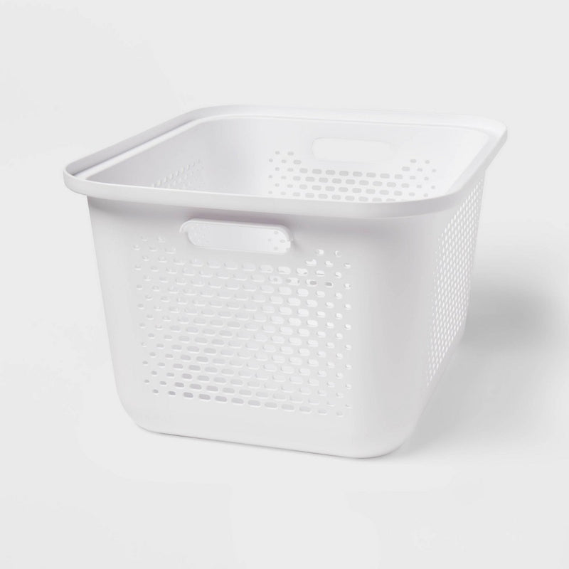 Medium Decorative Plastic Bin with Cutout Handles White - Brightroom