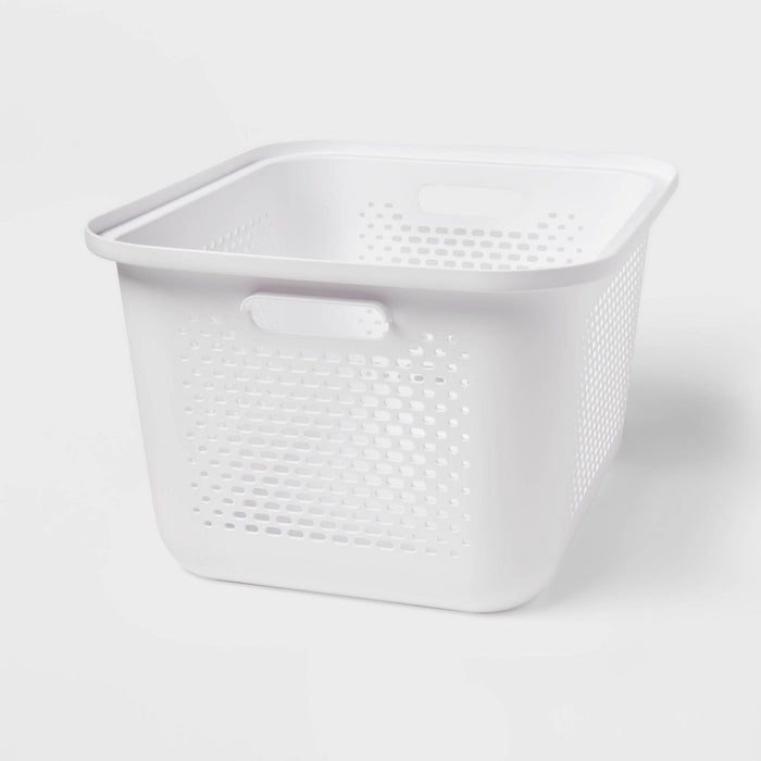 Medium Decorative Plastic Bin with Cutout Handles White - Brightroom