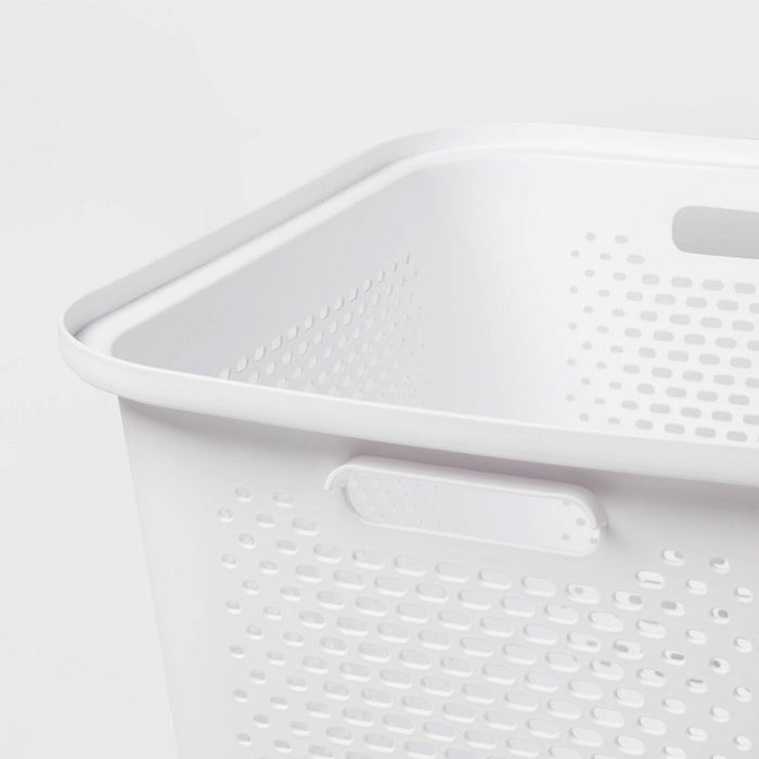 Medium Decorative Plastic Bin with Cutout Handles White - Brightroom