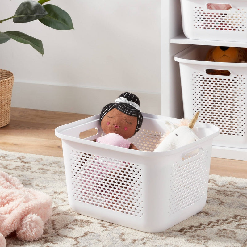 Medium Decorative Plastic Bin with Cutout Handles White - Brightroom