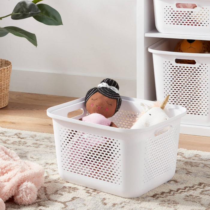 Medium Decorative Plastic Bin with Cutout Handles White - Brightroom