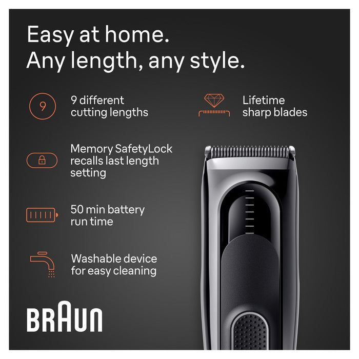 BraunSeries 5 HC5310 Rechargeable 9-Setting HairClipper + 2 Attachment Combs