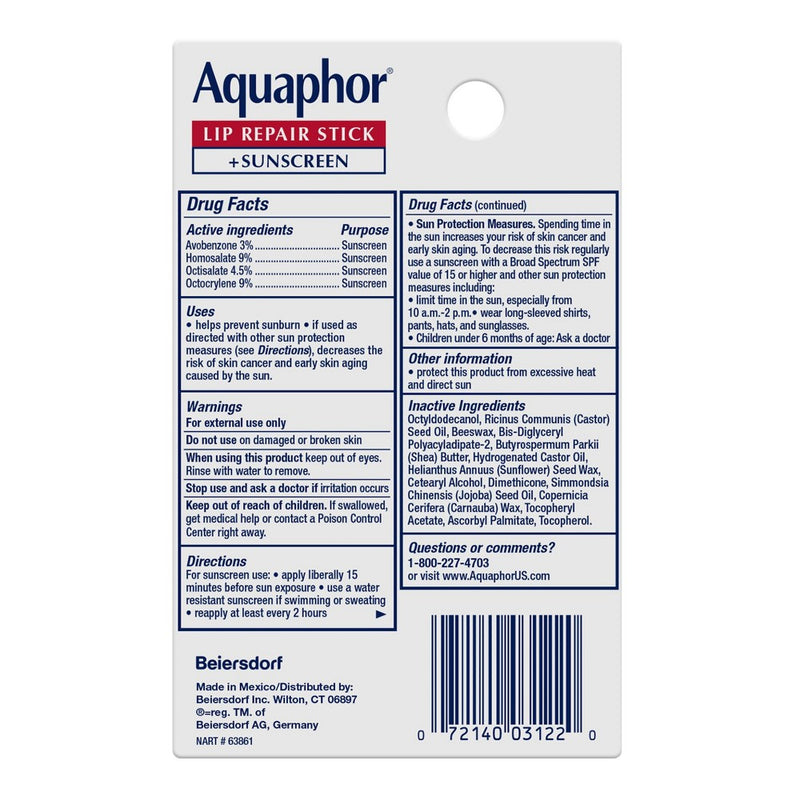 Aquaphor Lip Protectant + SPF Lip Balm - 0.17oz EXPIRY: 09/2025