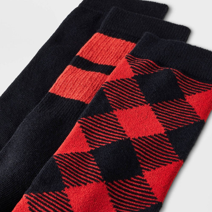 Men's Striped Plaid Crew Socks 3pk - Goodfellow & Co Red 6-12