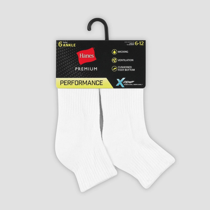 Men's Hanes Premium Performance Cushioned Ankle Socks 6pk - White 6-12
